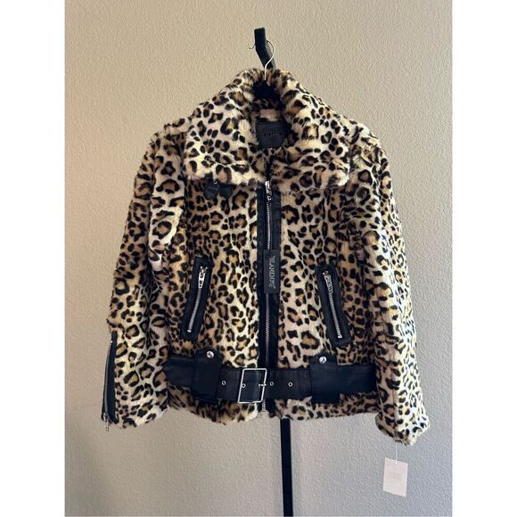 Blank NYC Faux Fur Leopard Print Moto Jacket Size XS - Picture 4 of 8